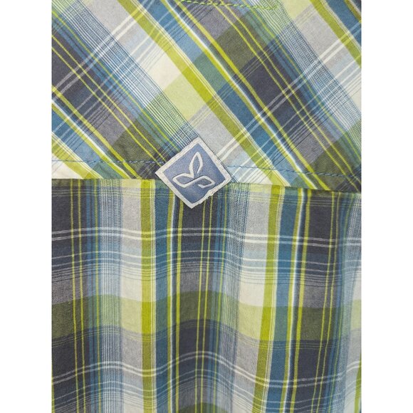 PrAna Mens Short Sleeve Button-Up Shirt Large Plaid Green & Blue Organic Cotton - Picture 7 of 8